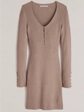 Abercrombie & Fitch Henley Ribbed Button Cuff Sweater Dress Tan Small NWT